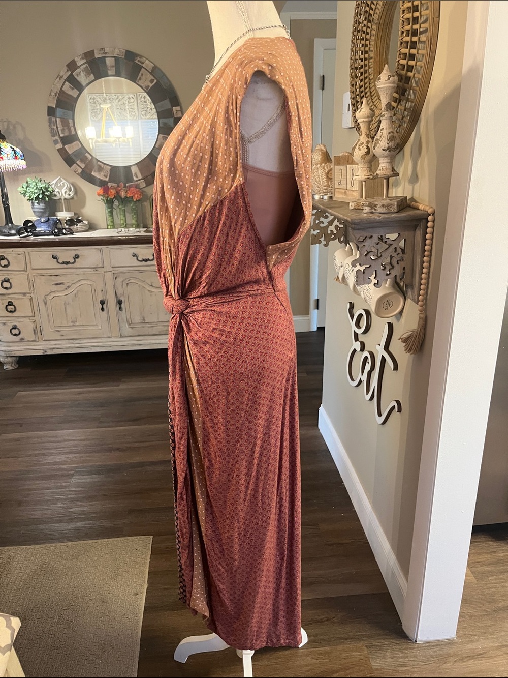 Free People Rust Multi-Pattern Knot Front Maxi Dress - Picture 3 of 8